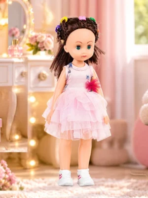 Real Look Fashion Doll - Pink Floral Party Dress For Kids | Fashion Doll For Girls 33 Cm Tall
